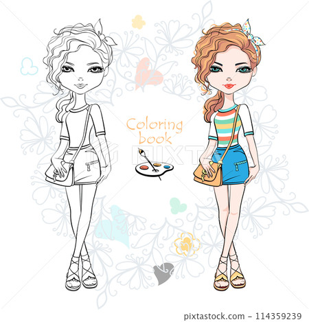 Vector Coloring Book of cute girl Vector Coloring Book of cute girl 114359239