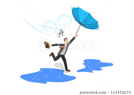 3D Isometric Flat  Conceptual Illustration of Obstacle In Economic Crisis, Business Difficulty 114359273