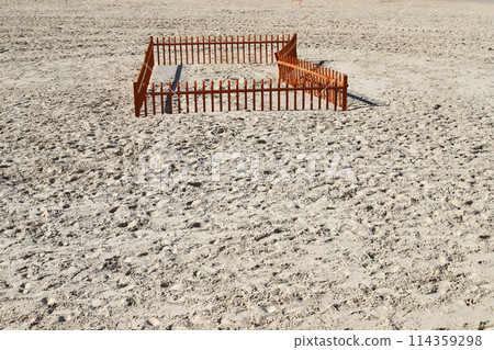 Sandy beach on the shores of the Mediterranean Sea in northern Israel. 114359298