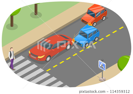 3D Isometric Flat  Conceptual Illustration of Road Accident, Car Collision 114359312