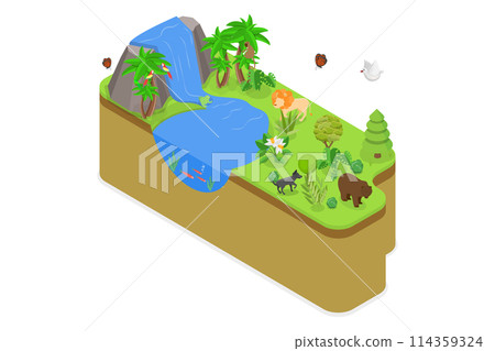 3D Isometric Flat  Conceptual Illustration of Ecosystem, Natural Wildlife Species 114359324