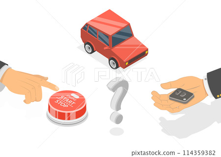 3D Isometric Flat  Conceptual Illustration of Engine Or Machinery Stop Start , Keyless Ignition Technology 114359382