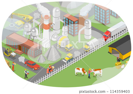 3D Isometric Flat  Conceptual Illustration of Polluted Air, Greenhouse Gases Emission 114359403
