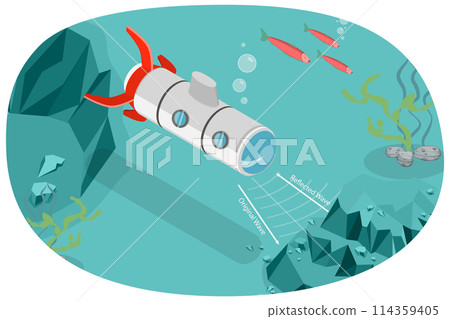 3D Isometric Flat Conceptual Illustration of Sonar And Submarine Navigation, Sound Navigation 3D Isometric Flat Conceptual Illustration of Sonar And Submarine Navigation, Sound Navigation 114359405