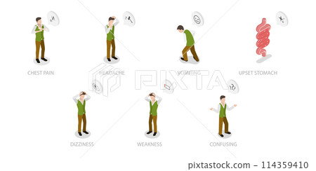 3D Isometric Flat  Conceptual Illustration of CO Respiratory Breathing Exposure, Carbon Monoxide Poisoning 114359410