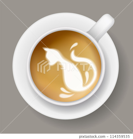 Coffee mug top view. Cappuccino espresso latte milk brown coffee vector realistic template 114359535