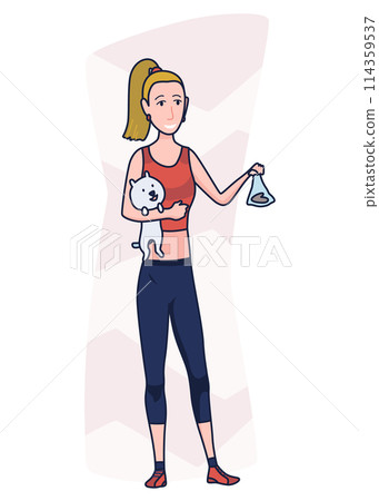 Cleaning after dog. Pet owner picking up pet waste during walk in public park. Animal responsibility of trash clean rules concept. Linear vector illustration 114359537