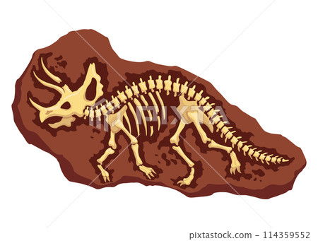 Dinosaur fossil skeleton bones, excavations of archeology isolated. Prehistoric reptile skeletons lying underground. Cartoon paleontological artifact 114359552