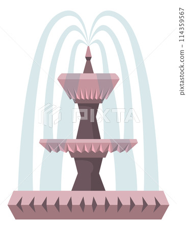 Water fountain and water splash. Vintage and modern architecture decor with splashing drops. Outdoor park decoration with architectural elements cartoon vector 114359567