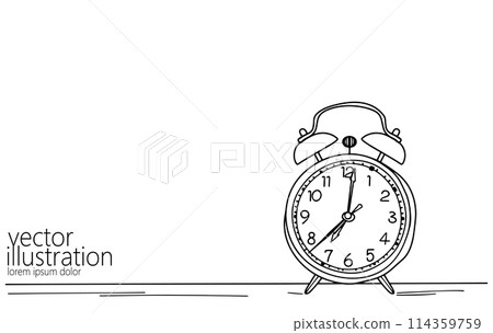 Alarm clock time management life concept. Deadline present future planning. One line art creative opportunity ideas schedule vector illustration Alarm clock time management life concept. Deadline present future planning. One line art creative opportunity ideas schedule vector illustration 114359759