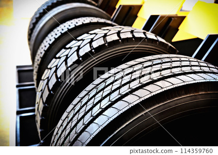 Tread pattern on wheel tire truck in store 114359760