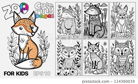 A set of six cat coloring pages for kids. The pages feature different types of animals and are designed for children to color. Kindle. POD 114360039