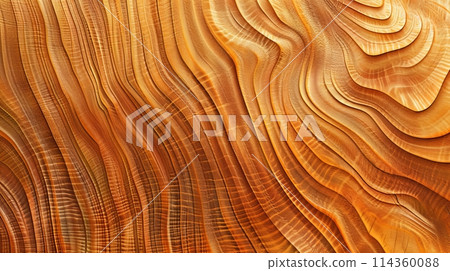 Wood larch texture of cut tree trunk, close-up. Wooden pattern. 114360088