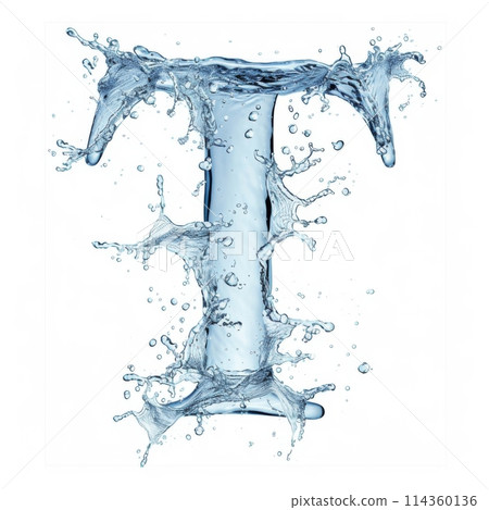 Splash of water takes the shape of the letter T, representing the concept of Fluid Typography. Splash of water takes the shape of the letter T, representing the concept of Fluid Typography. 114360136