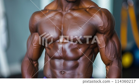 Muscular Man Posing Shirtless for Camera 114360217