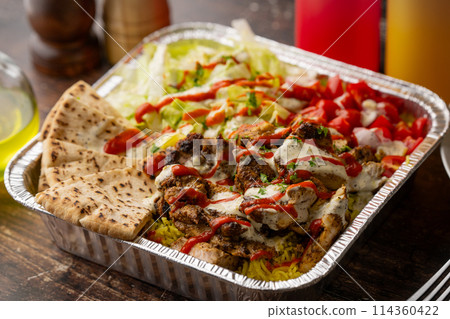 famous ameican halal food, chicken over rice famous ameican halal food, chicken over rice 114360422