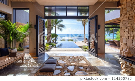 Breathtaking Ocean View from a Luxurious Open Doorway 114360783