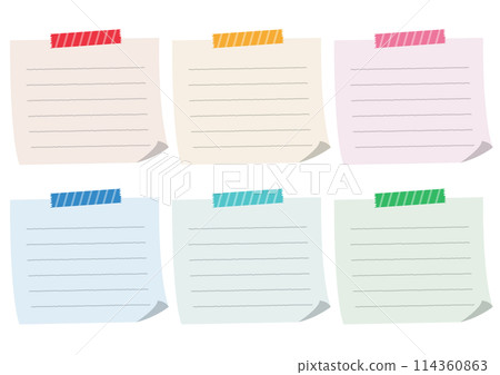 Set of illustrations of colored notes attached with polka dot tape 114360863