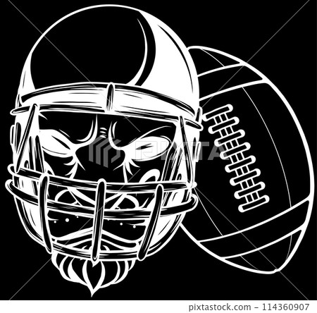 white silhouette of lion head with football helmet and ball vector illustration on black background white silhouette of lion head with football helmet and ball vector illustration on black background 114360907