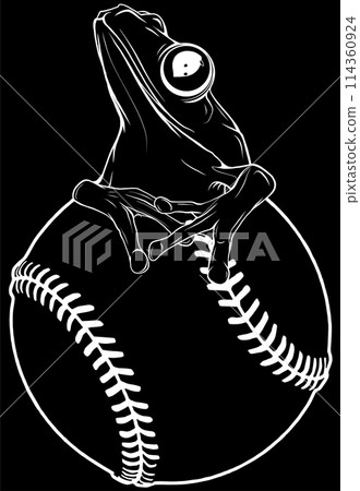 white silhouette of frog on baseball ball. digital hand draw 114360924