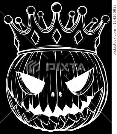 white silhouette of Halloween Pumpkin King vector illustration on black background 114360952