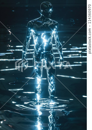 futuristic glowing man with backlight futuristic glowing man with backlight 114360970
