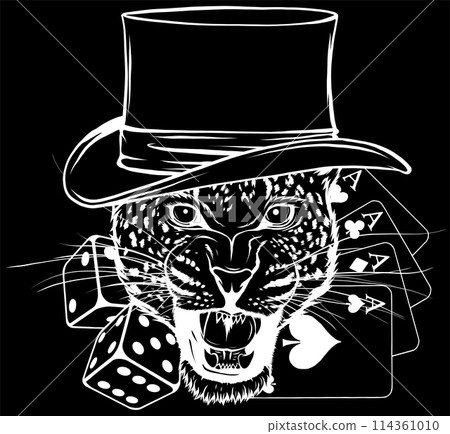 white silhouette of Leopard head on black background Panthera pardus, big cat, wild animal vector white silhouette of Leopard head on black background Panthera pardus, big cat, wild animal vector 114361010