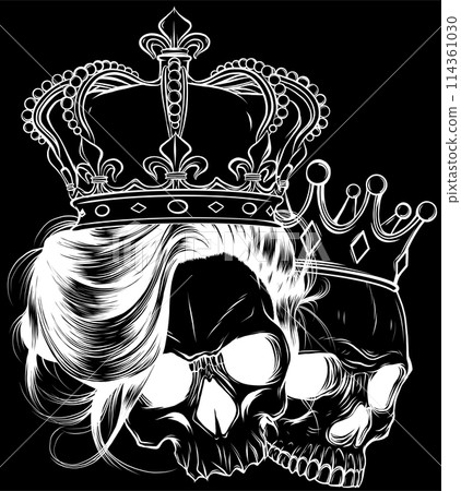 white silhouette of skulls king and queen. Vector illustration on black background white silhouette of skulls king and queen. Vector illustration on black background 114361030