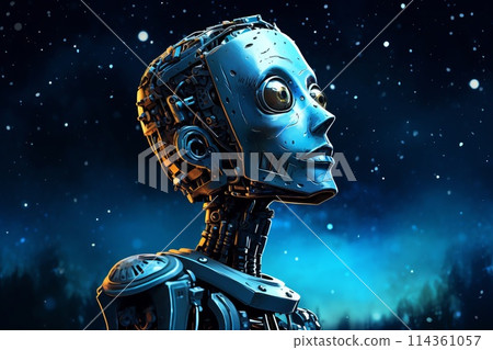 high-tech robot against the background of the starry sky 114361057
