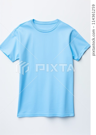 a blue T-shirt lies on a white background a blue T-shirt lies on a white background 114361259