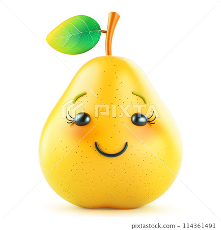 Smiling anthropomorphic pear character with eyelashes on white 114361491