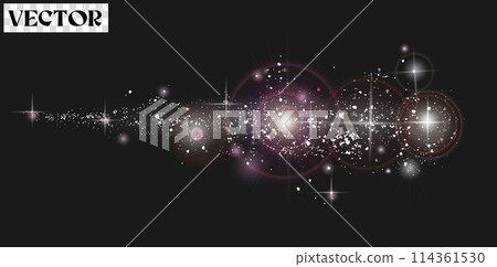 Realistic light glare, highlight. Beautiful bright lens flares. Lighting effects of flash. Silver glitter shining stars, glowing sparks on transparent background. Vector EPS10 114361530