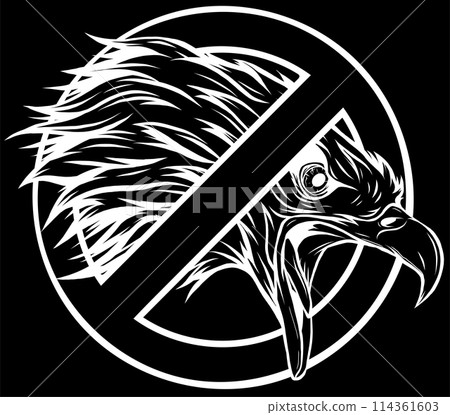 white silhouette of head bird in forbidden symbol on black background white silhouette of head bird in forbidden symbol on black background 114361603