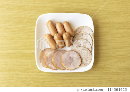 Sausages on a plate Sausages on a plate 114361623