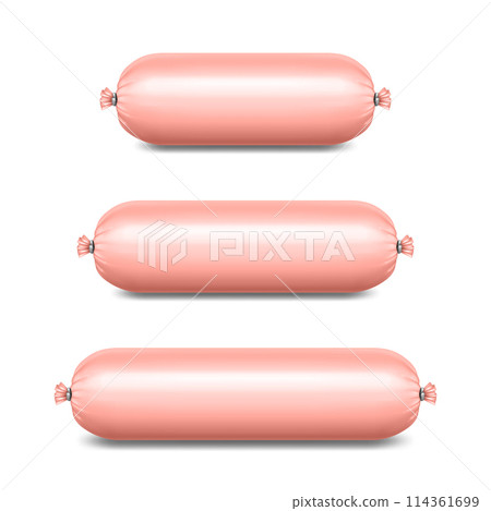 Vector 3d Realistic Blank Polyethylene Sausage Packaging. Design Template for Mockup, Closeup, Isolated, Front View 114361699