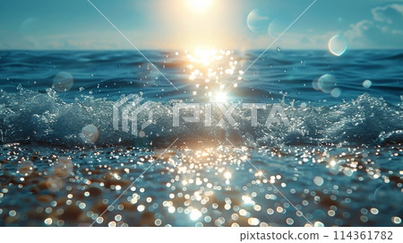 Sun Shining Over Ocean Waves 114361782