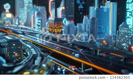 Sleek smart city with real-time big data visualization of traffic, energy, and communications. Big data visualization 114362303