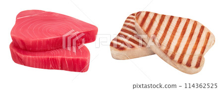 Fresh tuna fish fillet steak isolated on white background with  full depth of field 114362525