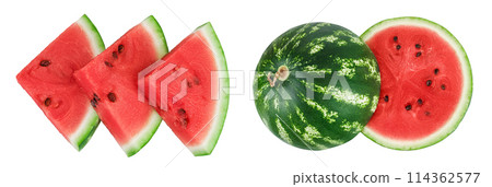 Slices of watermelon isolated on white background. Top view. Flat lay 114362577