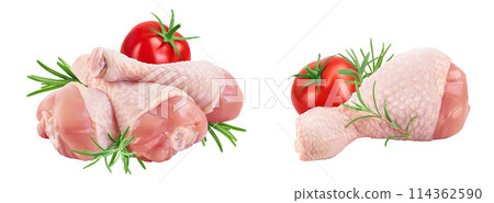 Raw chicken leg or drumstick isolated on white background with full depth of field 114362590