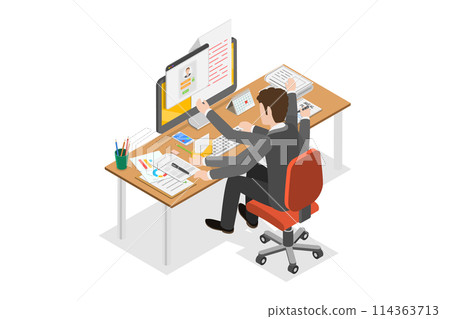 3D Isometric Flat  Conceptual Illustration of Multitasking, Jack of All Trades 114363713