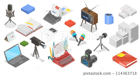 3D Isometric Flat  Conceptual Illustration of Journalism, Mass Media News 114363718