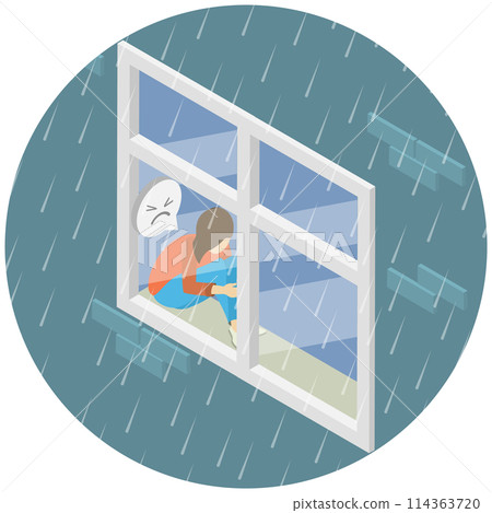 3D Isometric Flat Conceptual Illustration of Depression, Sad Girl Near Window 3D Isometric Flat Conceptual Illustration of Depression, Sad Girl Near Window 114363720