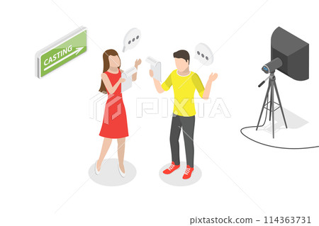 3D Isometric Flat  Conceptual Illustration of Casting, Actor Reading Script 114363731