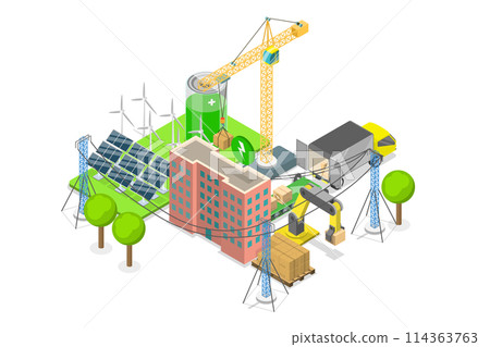 3D Isometric Flat  Conceptual Illustration of Sustainable Supply Chain, Green Logistics 114363763