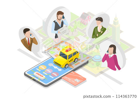 3D Isometric Flat Conceptual Illustration of Taxi Online, City Transportation Service 3D Isometric Flat Conceptual Illustration of Taxi Online, City Transportation Service 114363770