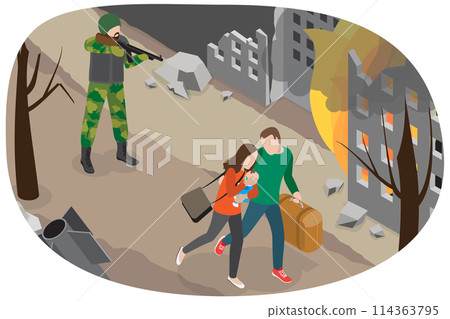 3D Isometric Flat Conceptual Illustration of Military Invasion, Bombing City 3D Isometric Flat Conceptual Illustration of Military Invasion, Bombing City 114363795