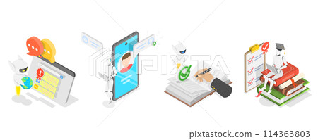 3D Isometric Flat  Conceptual Illustration of GPT Chat, Virtual Dialog with ai Assistant 114363803