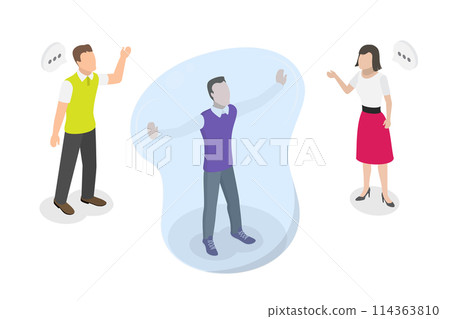 3D Isometric Flat  Conceptual Illustration of Personal Boundaries, Respect to Private Space 114363810