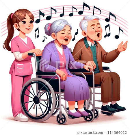 Elderly people receiving music therapy 114364012